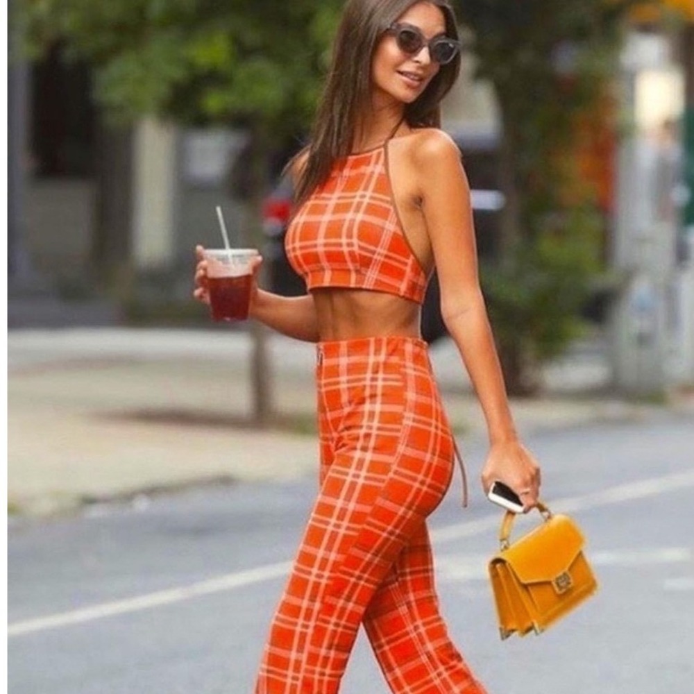 I.AM.GIA Orange Polaris Plaid High Waisted Flare Pants Exposed Zip Slim Fit S - Picture 15 of 15